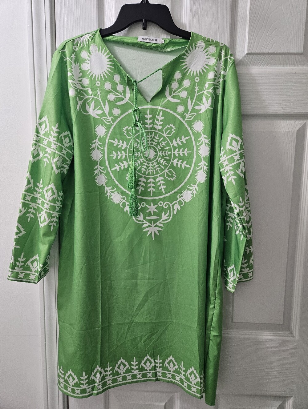 Misslook Green Tunic Top with White Boho Print. XXL